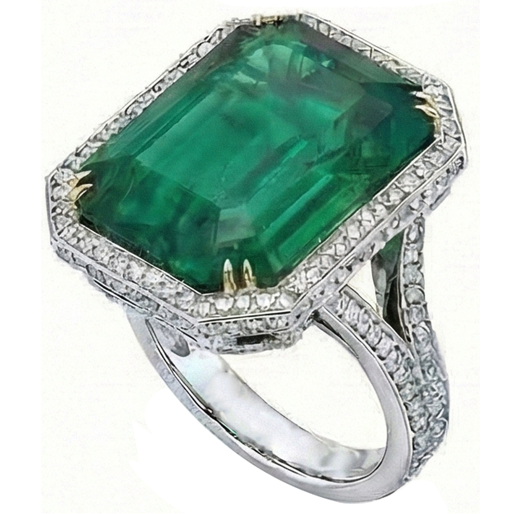 Großer Grün Smaragdschliff-Aus der Erde Abgebauter Natürlicher Diamant-Ring aus massivem zweifarbigem Gold 24,75 Ct