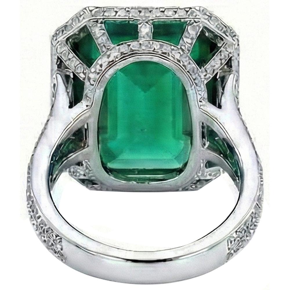 Großer Grün Smaragdschliff-Aus der Erde Abgebauter Natürlicher Diamant-Ring aus massivem zweifarbigem Gold 24,75 Ct