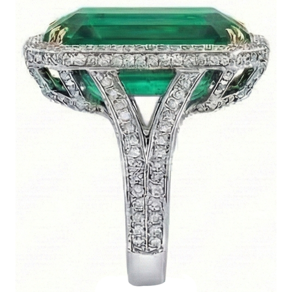 Großer Grün Smaragdschliff-Aus der Erde Abgebauter Natürlicher Diamant-Ring aus massivem zweifarbigem Gold 24,75 Ct