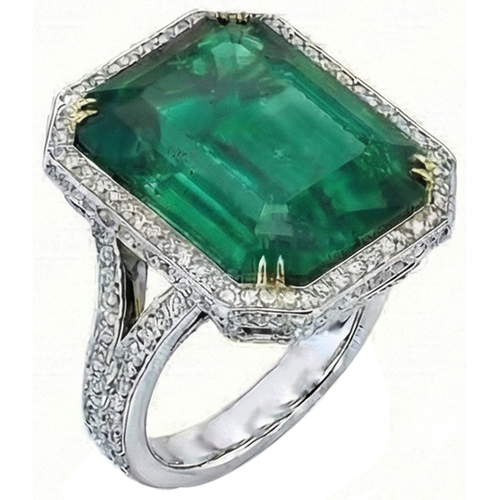 Großer Grün Smaragdschliff-Aus der Erde Abgebauter Natürlicher Diamant-Ring aus massivem zweifarbigem Gold 24,75 Ct