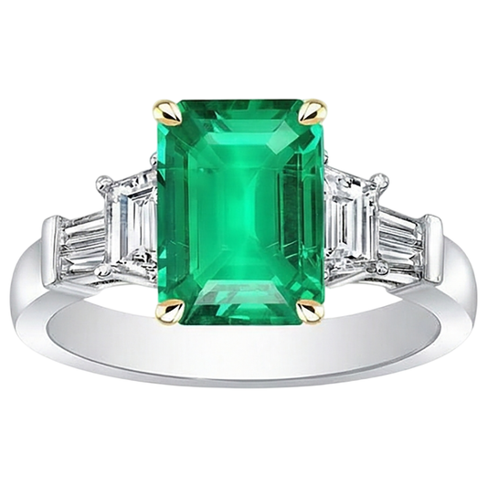 Großer Grüner Smaragd Edelstein Ring Natürlicher Erdgebauter Diamant Damen Schmuck