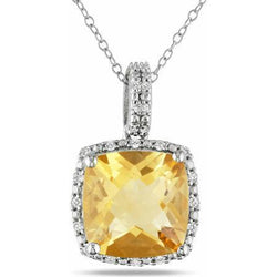 Großer Kissen-Citrin mit Diamanten 26,75 ct Anhänger Weiß-Echtgold 14K