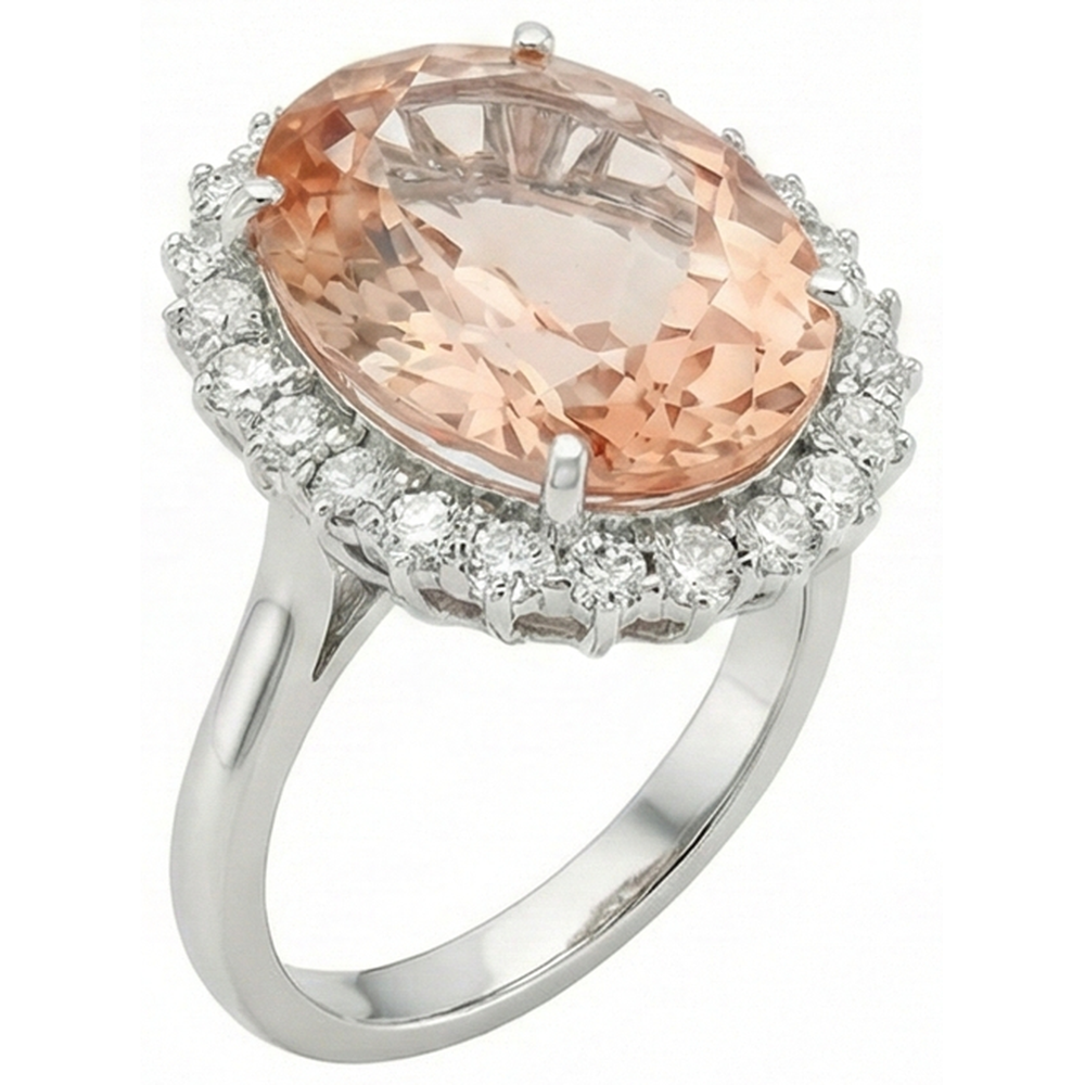 Großer Morganit mit kleinen Aus der Erde Abgebauter Natürlicher Diamanten 18.50 ct. Ring Neu Weißgold 14K