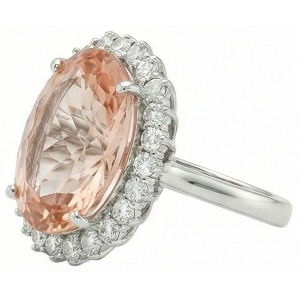 Großer Morganit mit kleinen Aus der Erde Abgebauter Natürlicher Diamanten 18.50 ct. Ring Neu Weißgold 14K