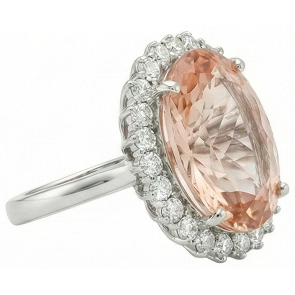 Großer Morganit mit kleinen Aus der Erde Abgebauter Natürlicher Diamanten 18.50 ct. Ring Neu Weißgold 14K