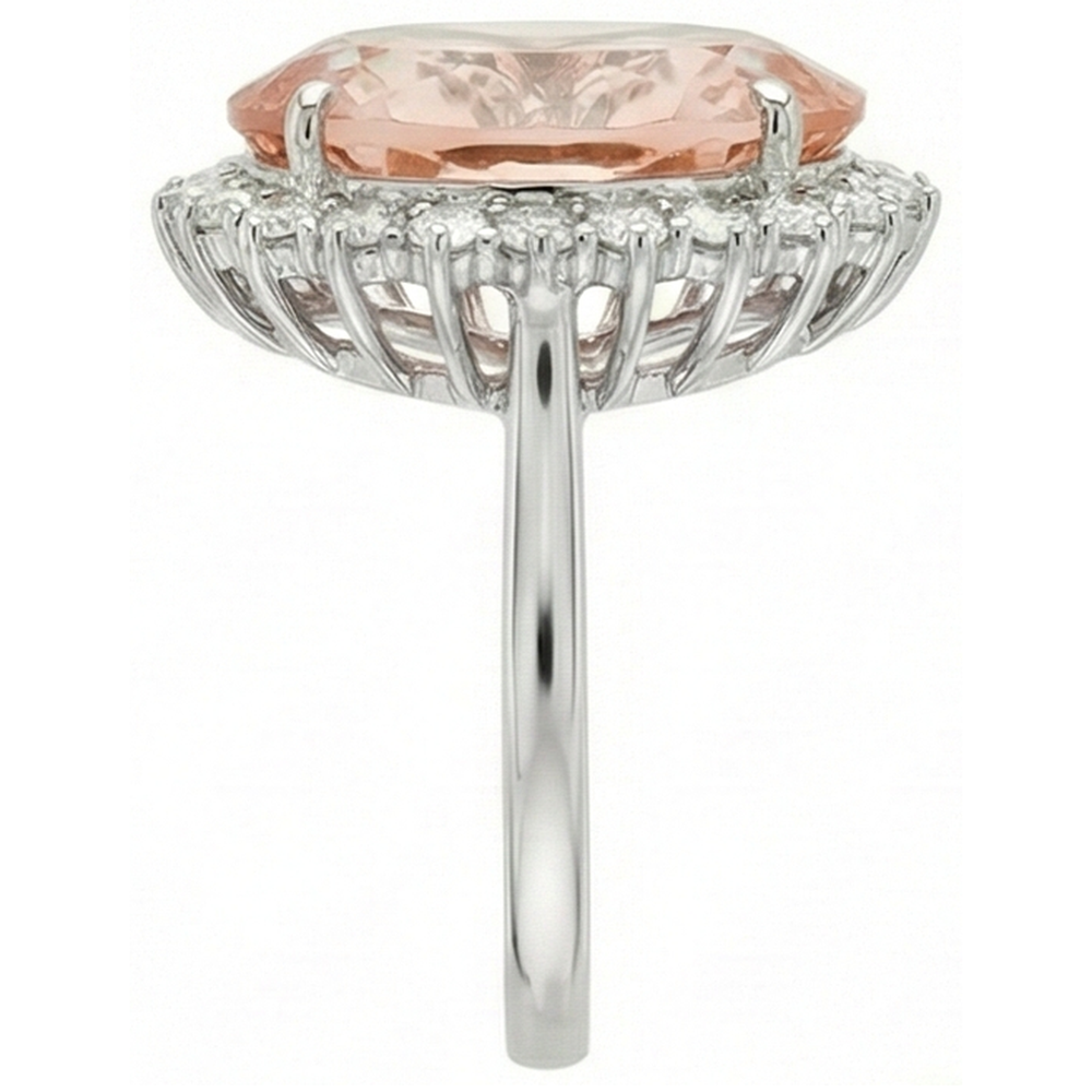 Großer Morganit mit kleinen Aus der Erde Abgebauter Natürlicher Diamanten 18.50 ct. Ring Neu Weißgold 14K