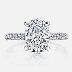 Großer Ovalschliff & Kleiner Echt Aus der Erde Abgebauter Natürlicher Diamant 4 Karat Solitärring Weißgold 14K