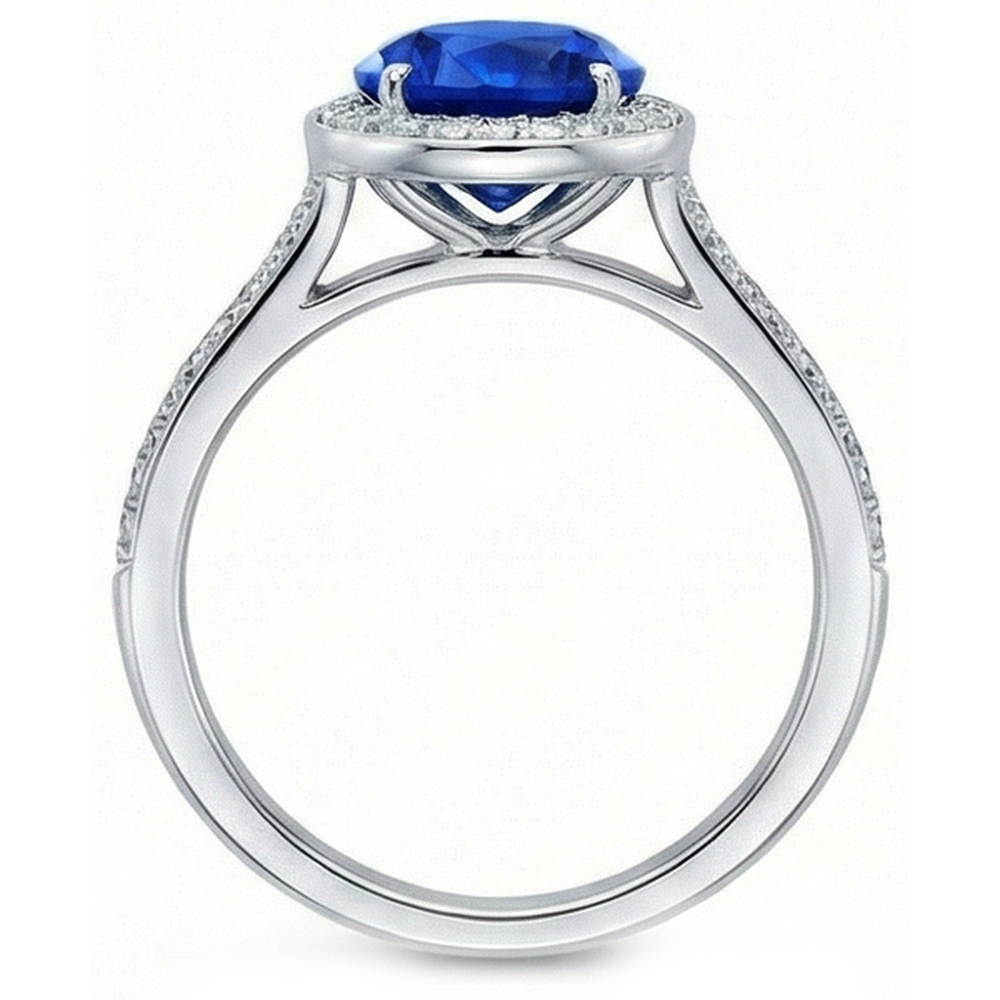 Großer Sri Lanka Saphir & Aus der Erde Abgebauter Natürlicher Diamanten Ehering mit kleinen Aus der Erde Abgebauter Natürlicher Diamanten 3 Ct