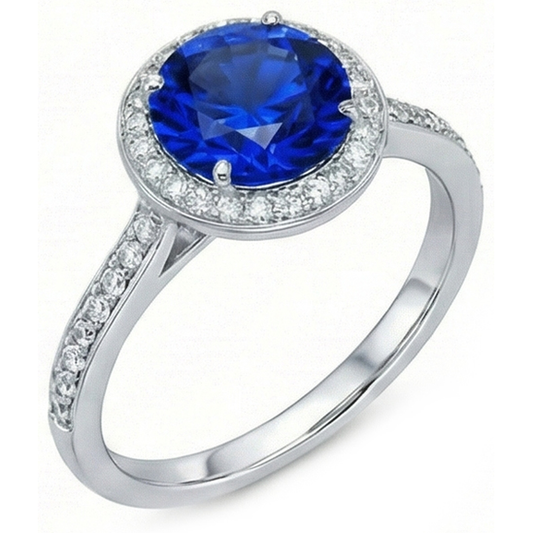 Großer Sri Lanka Saphir & Aus der Erde Abgebauter Natürlicher Diamanten Ehering mit kleinen Aus der Erde Abgebauter Natürlicher Diamanten 3 Ct