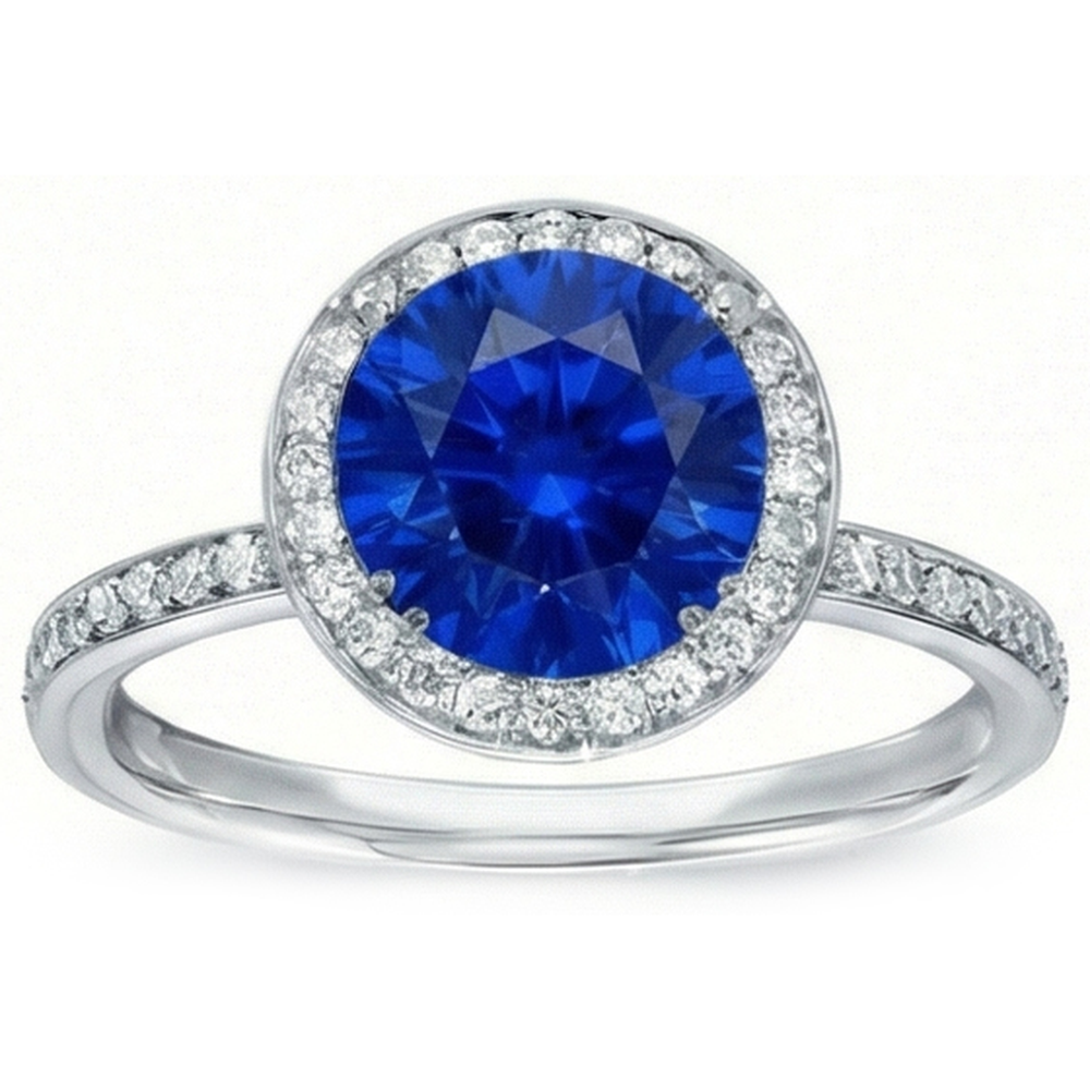 Großer Sri Lanka Saphir & Aus der Erde Abgebauter Natürlicher Diamanten Ehering mit kleinen Aus der Erde Abgebauter Natürlicher Diamanten 3 Ct