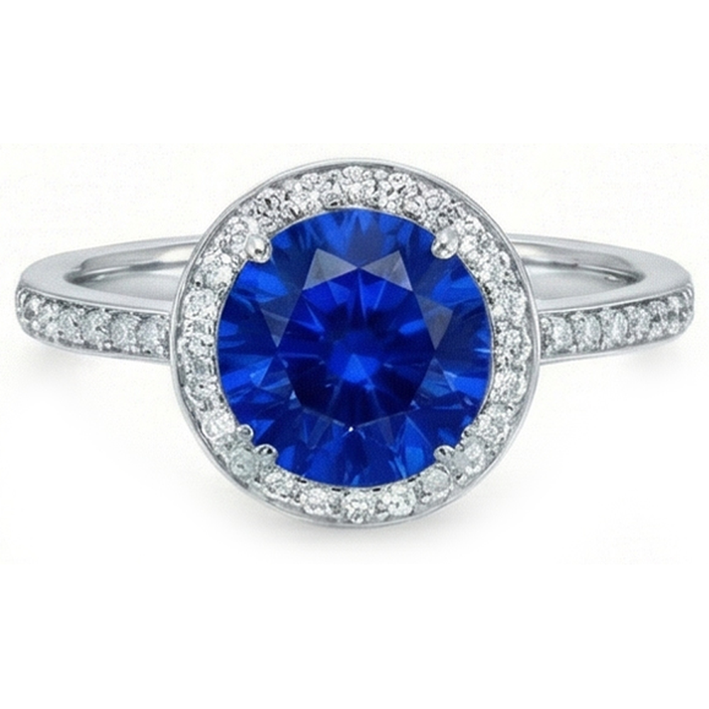 Großer Sri Lanka Saphir & Aus der Erde Abgebauter Natürlicher Diamanten Ehering mit kleinen Aus der Erde Abgebauter Natürlicher Diamanten 3 Ct