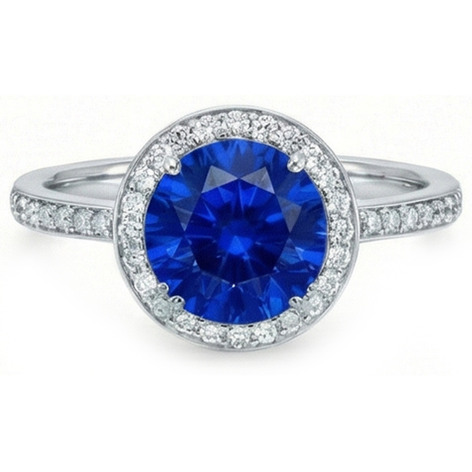 Großer Sri Lanka Saphir & Aus der Erde Abgebauter Natürlicher Diamanten Ehering mit kleinen Aus der Erde Abgebauter Natürlicher Diamanten 3 Ct