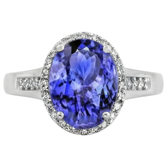 Großer Tansanit mit kleinen Aus der Erde Abgebauter Natürlicher Diamanten 5,75 Karat Ring Weißgold 14K