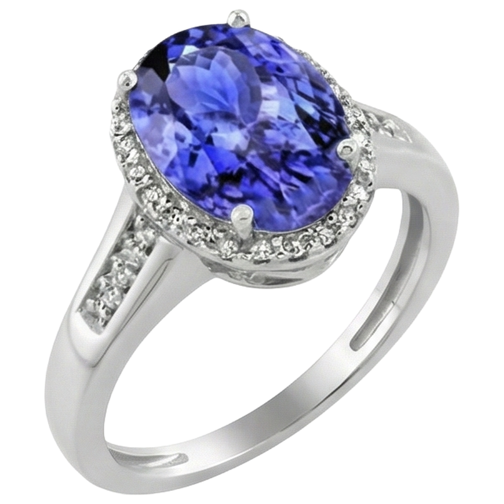 Großer Tansanit mit kleinen Aus der Erde Abgebauter Natürlicher Diamanten 5,75 Karat Ring Weißgold 14K