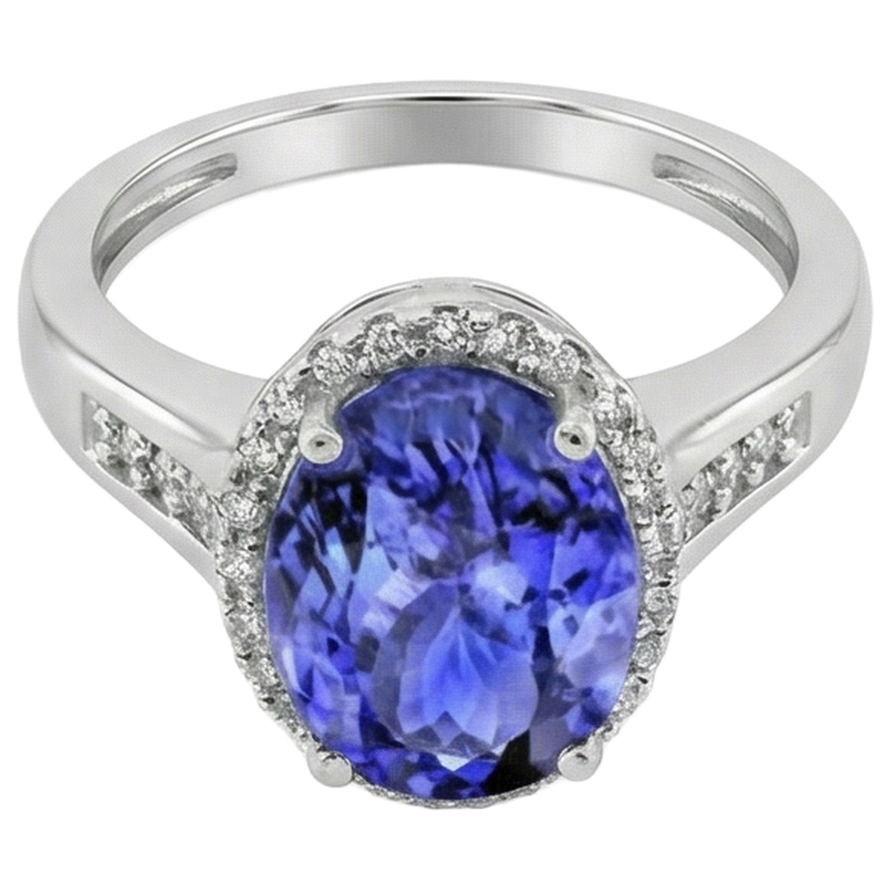 Großer Tansanit mit kleinen Aus der Erde Abgebauter Natürlicher Diamanten 5,75 Karat Ring Weißgold 14K
