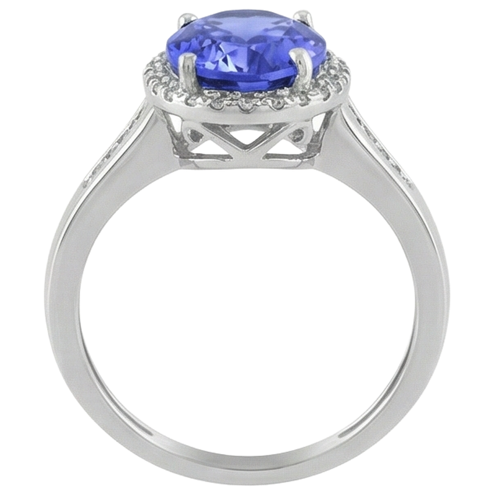 Großer Tansanit mit kleinen Aus der Erde Abgebauter Natürlicher Diamanten 5,75 Karat Ring Weißgold 14K