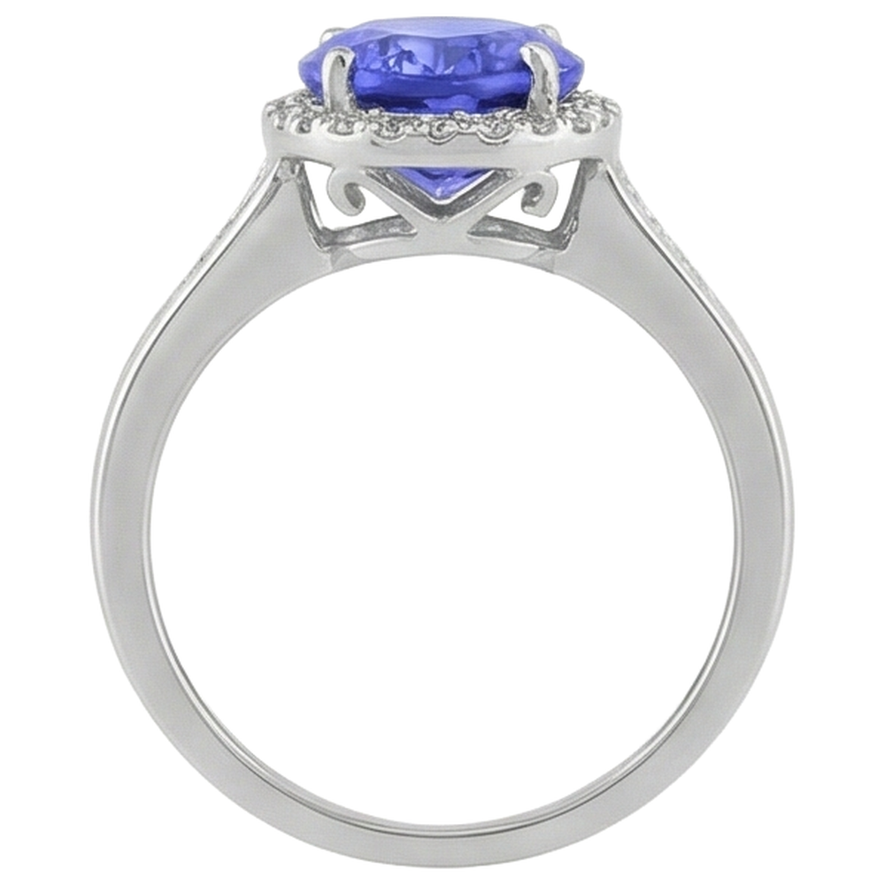 Großer Tansanit mit kleinen Aus der Erde Abgebauter Natürlicher Diamanten 5,75 Karat Ring Weißgold 14K