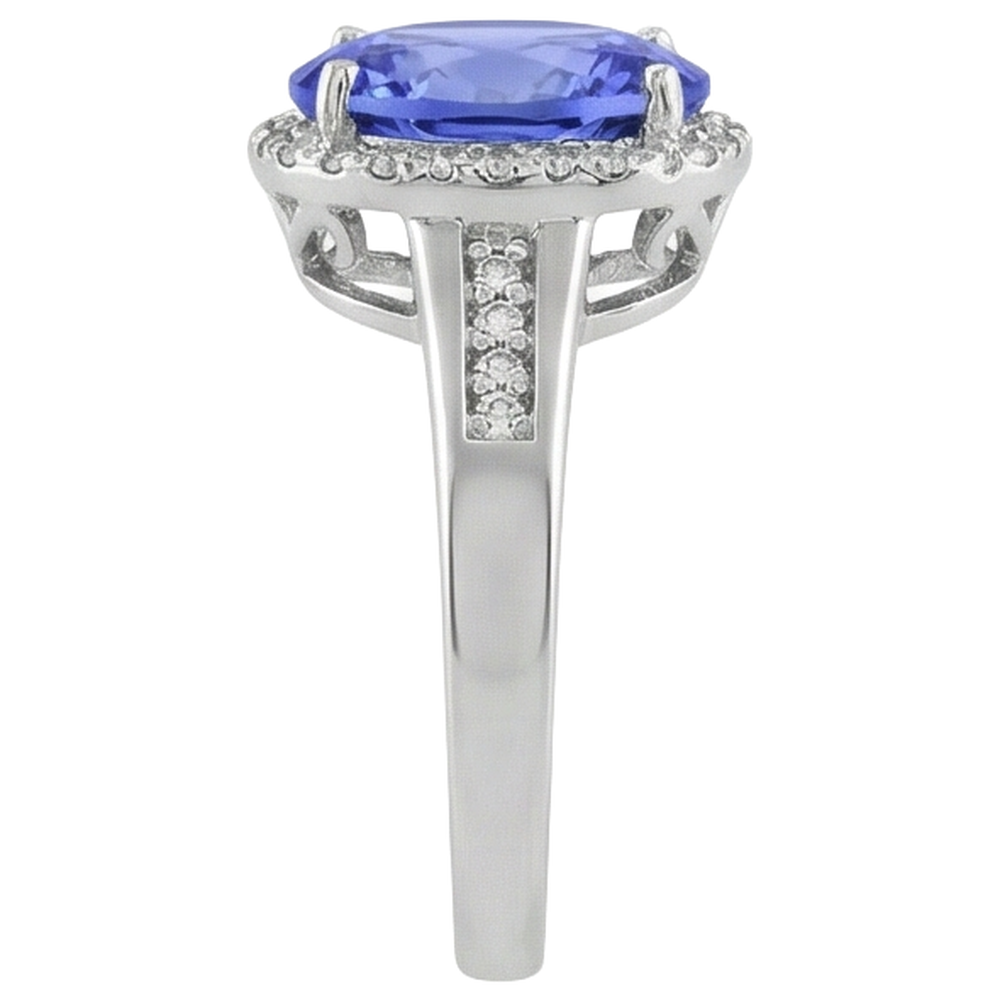 Großer Tansanit mit kleinen Aus der Erde Abgebauter Natürlicher Diamanten 5,75 Karat Ring Weißgold 14K
