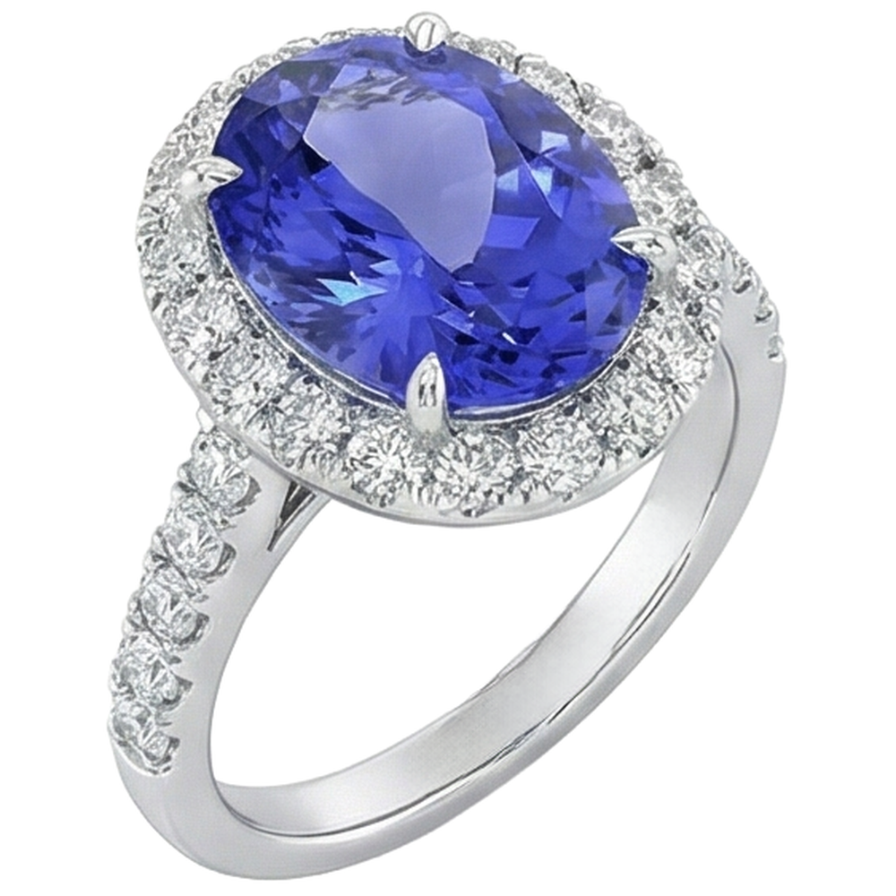 echter oval tansanit 18Karat ring Profilansicht