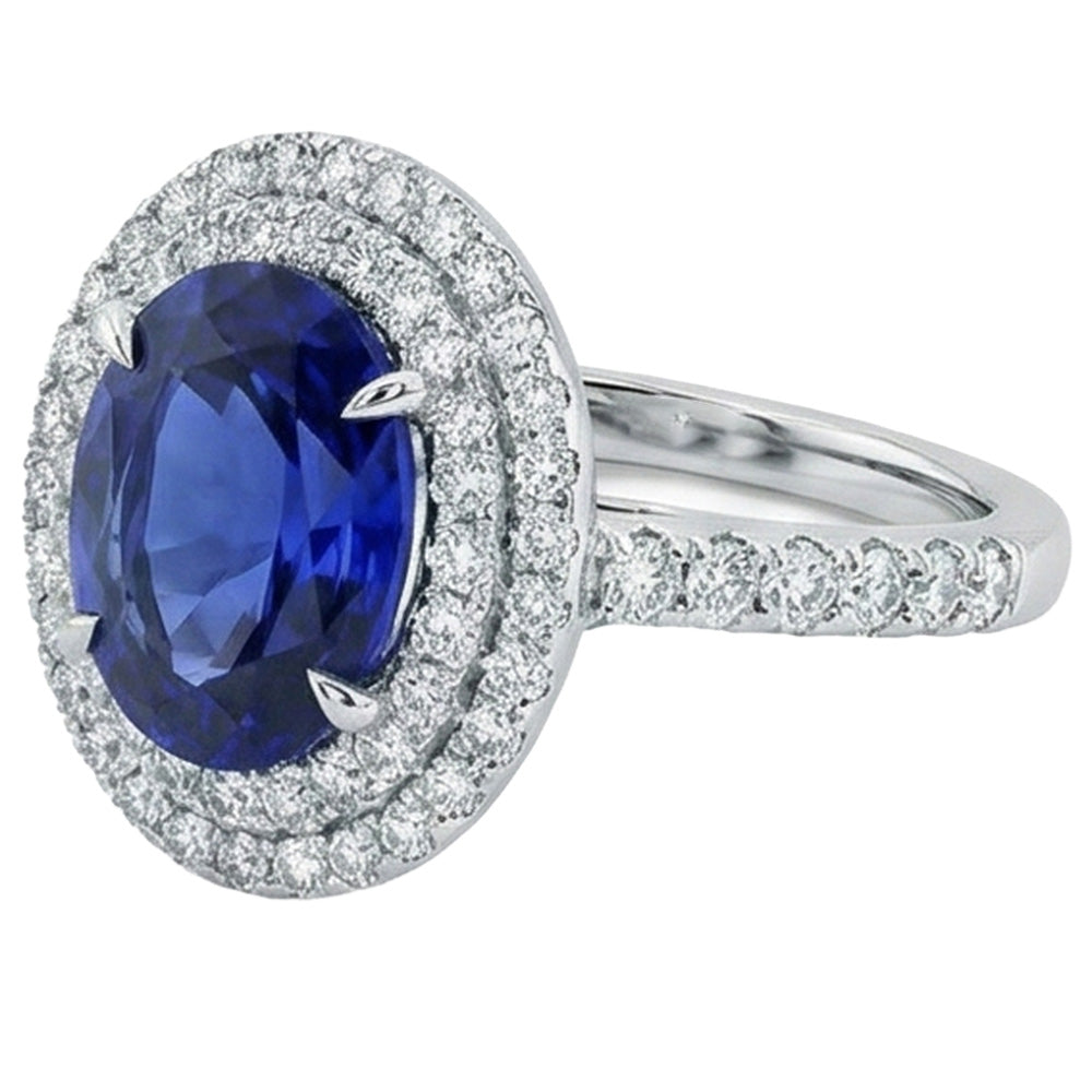 Großer ovaler Sri Lanka blauer Saphir-Aus der Erde Abgebauter Natürlicher Diamant-Ring 4,55 ct Weißgold 14K