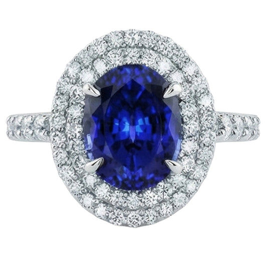 Großer ovaler Sri Lanka blauer Saphir-Aus der Erde Abgebauter Natürlicher Diamant-Ring 4,55 ct Weißgold 14K