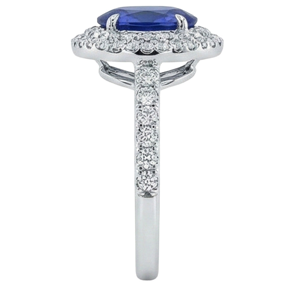 Großer ovaler Sri Lanka blauer Saphir-Aus der Erde Abgebauter Natürlicher Diamant-Ring 4,55 ct Weißgold 14K