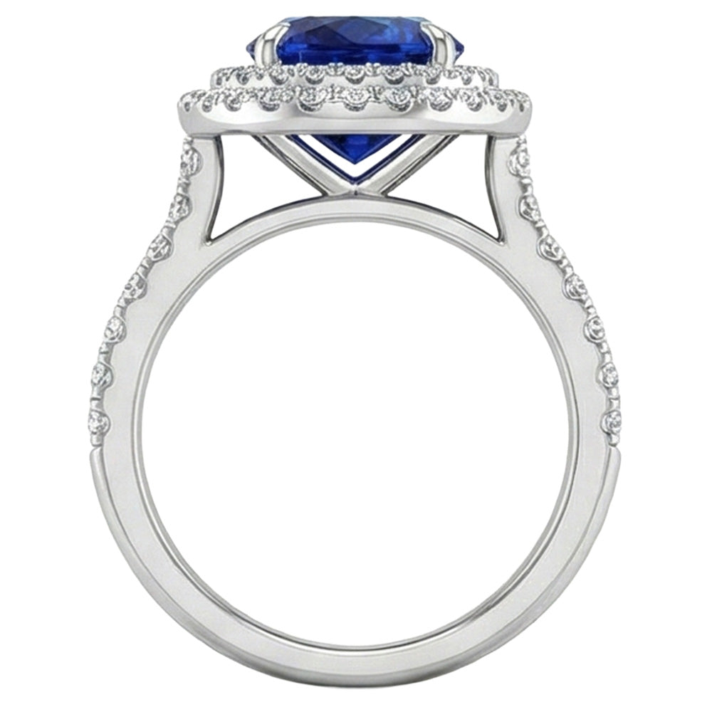 Großer ovaler Sri Lanka blauer Saphir-Aus der Erde Abgebauter Natürlicher Diamant-Ring 4,55 ct Weißgold 14K