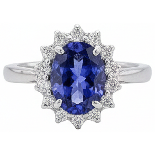 Großer ovaler Tansanit Stein Fancy Ring 1,95 Karat Aus der Erde Abgebauter Natürlicher Diamantschmuck Gold