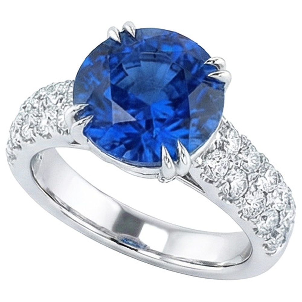 Großer runder Aus der Erde Abgebauter Natürlicher Diamantring echter blauer Saphir 6 Karat Krappenset Gold