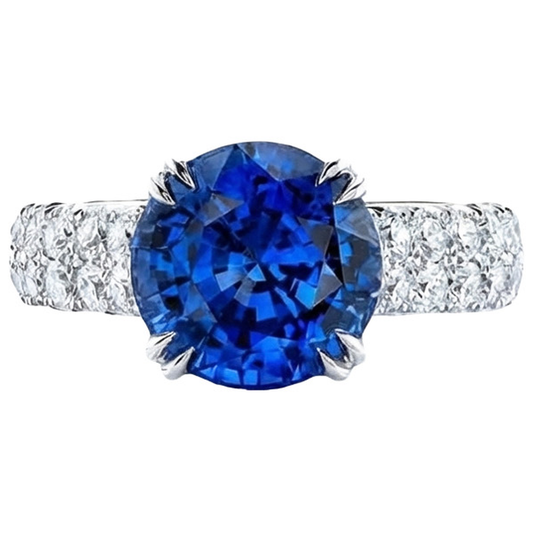 Großer runder Aus der Erde Abgebauter Natürlicher Diamantring echter blauer Saphir 6 Karat Krappenset Gold