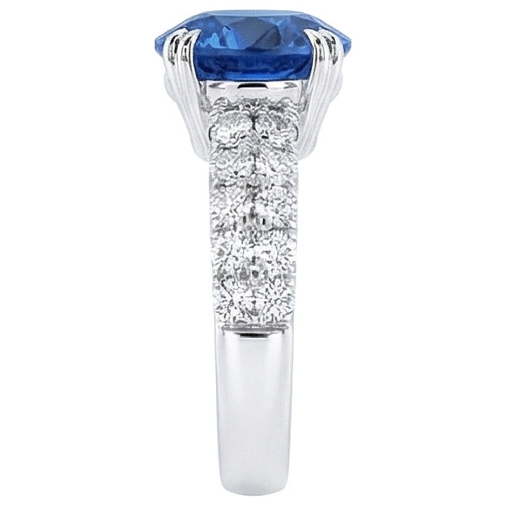 Großer runder Aus der Erde Abgebauter Natürlicher Diamantring echter blauer Saphir 6 Karat Krappenset Gold