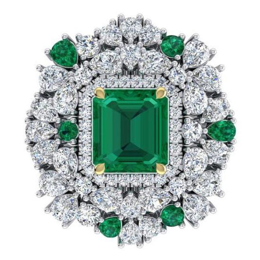 Großer Cocktailring Einzigartig mit echtem grünem Smaragd GIA und natürlichen Diamanten
