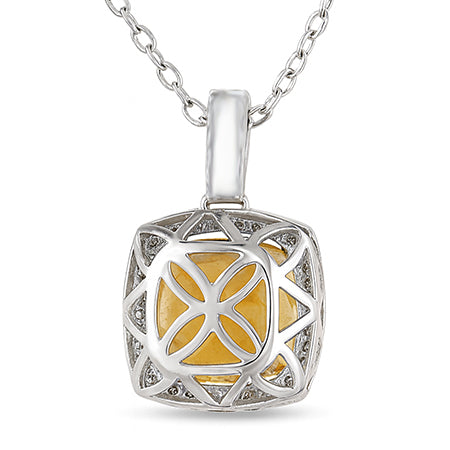 Großer Kissen-Citrin mit Aus der Erde Abgebauter Natürlicher Diamanten 26,75 ct Anhänger Weiß-Echtgold 14K