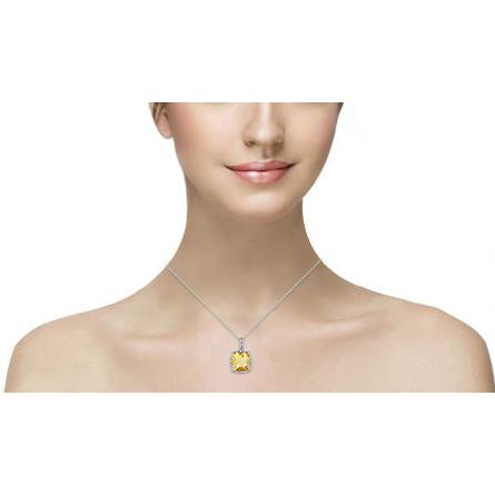 Großer Kissen-Citrin mit Aus der Erde Abgebauter Natürlicher Diamanten 26,75 ct Anhänger Weiß-Echtgold 14K