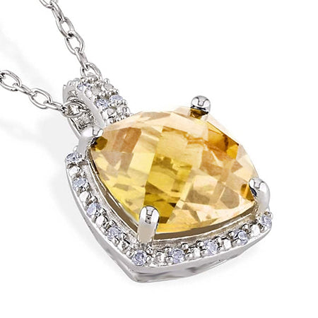 Großer Kissen-Citrin mit Aus der Erde Abgebauter Natürlicher Diamanten 26,75 ct Anhänger Weiß-Echtgold 14K