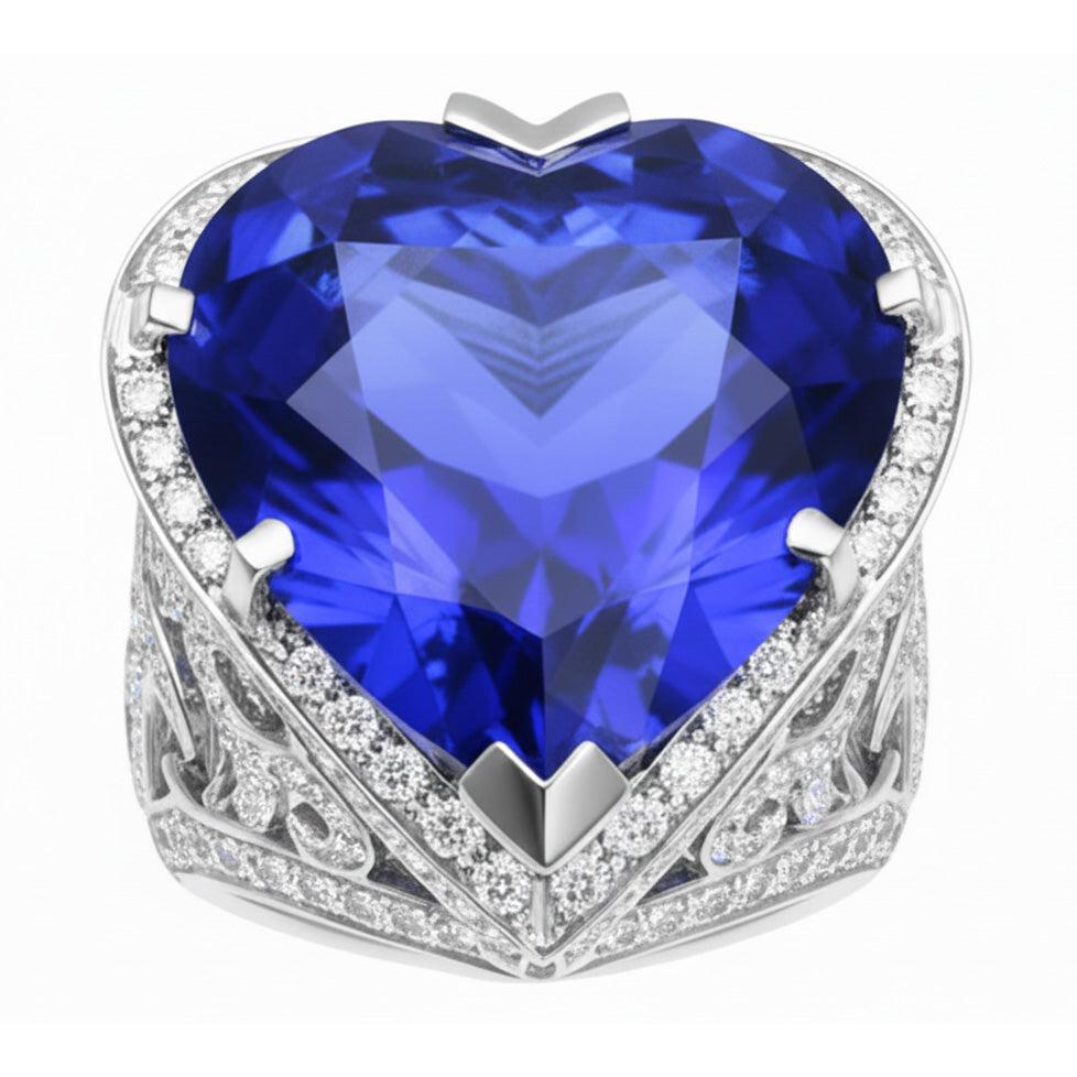 Großer blauer Saphirring im Herzschliff