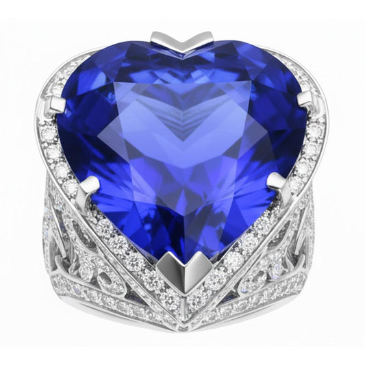 Großer blauer Saphirring im Herzschliff