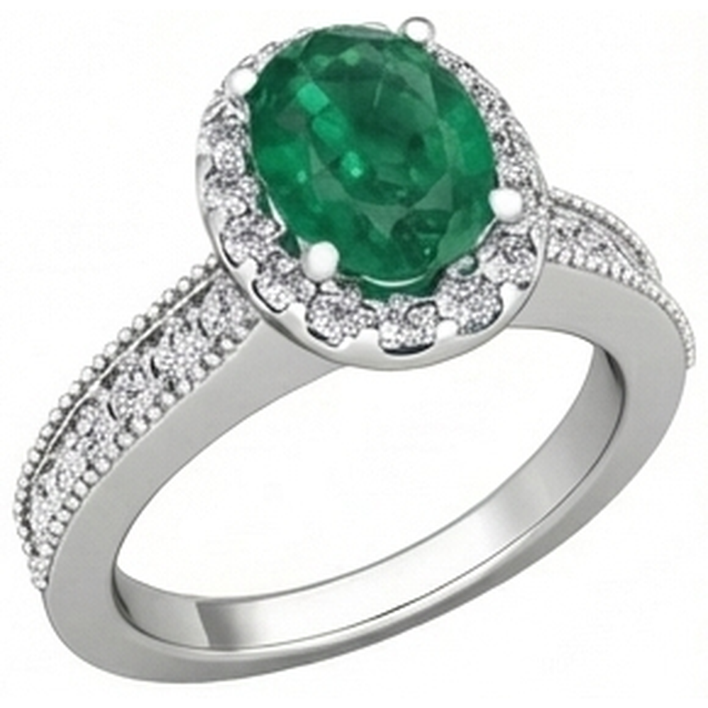 Grün Smaragd Im Ovalschliff Mit Runden Aus der Erde Abgebauter Natürlicher Diamanten 4,75 Karat Ring 14K Weißgold