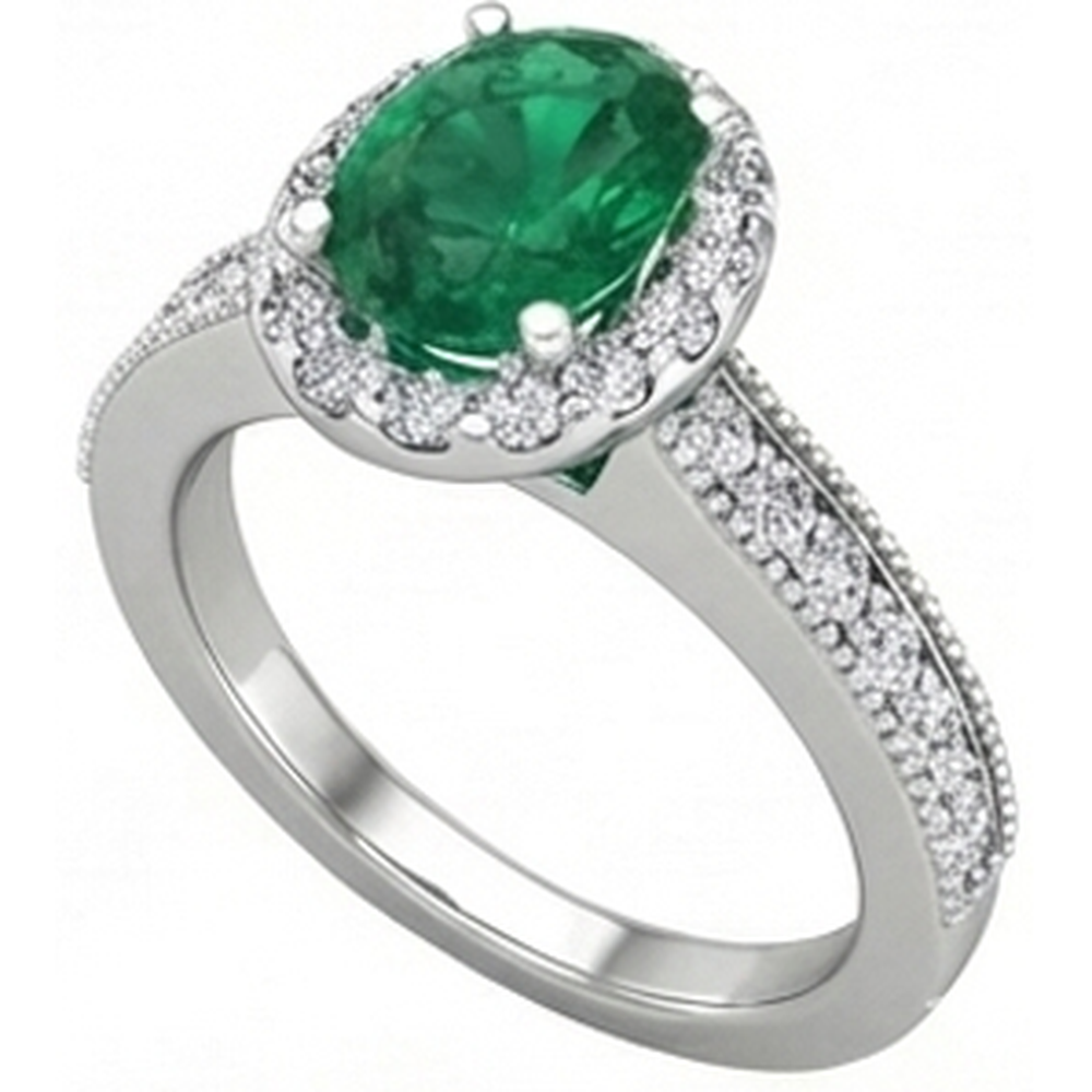 Grün Smaragd Im Ovalschliff Mit Runden Aus der Erde Abgebauter Natürlicher Diamanten 4,75 Karat Ring 14K Weißgold