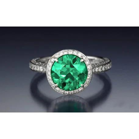 Grün Smaragd Im Rundschliff Mit Diamant-Verlobungsring 8.5 Karat 14K Gold