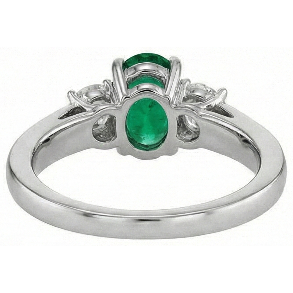 Grün Smaragd Mit Aus der Erde Abgebauter Natürlicher Diamant-Verlobungsring 3-Stein-Krappen-Set 2,50 ct. WG 14K