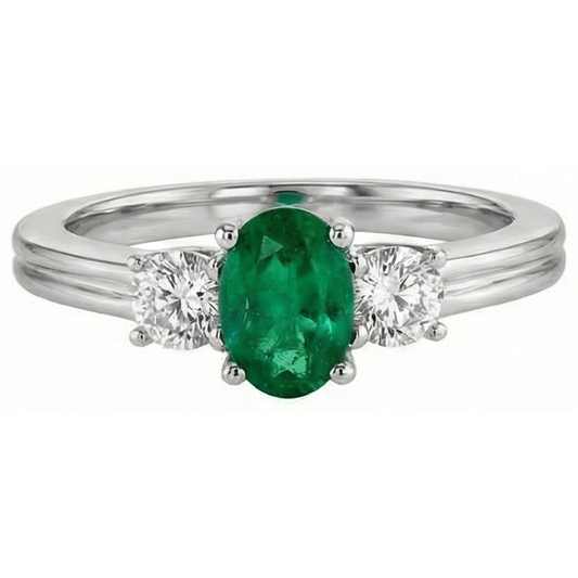 Grün Smaragd Mit Aus der Erde Abgebauter Natürlicher Diamant-Verlobungsring 3-Stein-Krappen-Set 2,50 ct. WG 14K