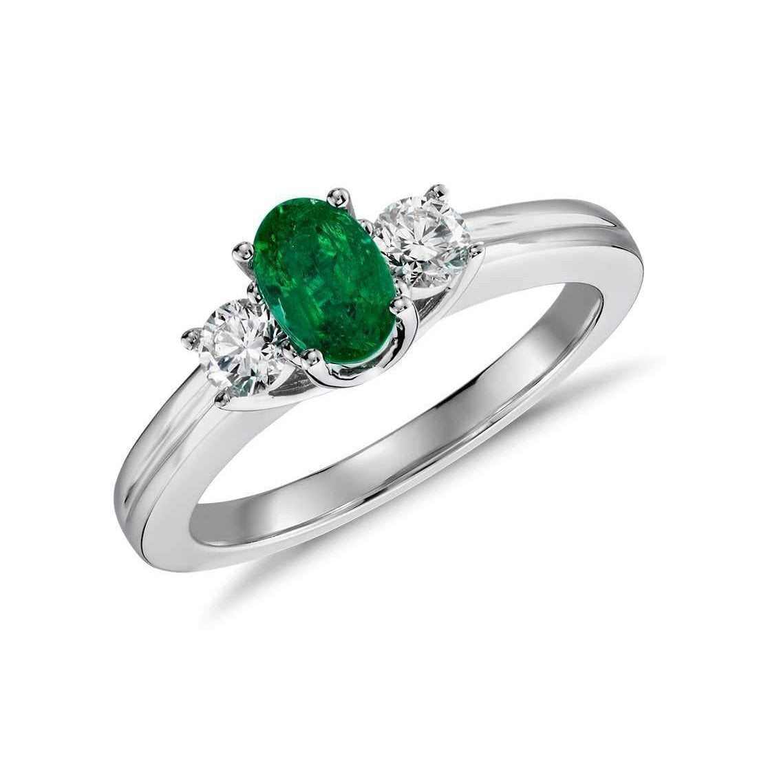 Grün Smaragd Mit Diamant-Verlobungsring 3-Stein-Krappen-Set 2,50 ct. WG 14K
