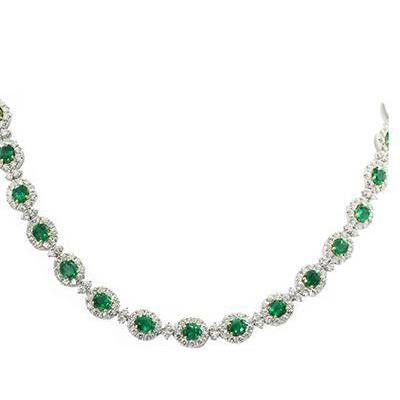 Grün Smaragd Und Diamant Halskette Damen Weißgold Schmuck 32 Ct