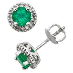 Grün Smaragd Und Halo Aus der Erde Abgebauter Natürlicher DiamantLady Ohrstecker 5,70 Karat Weißgold 14K