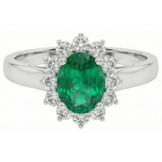 Grüne Smaragd und Aus der Erde Abgebauter Natürlicher Diamant Ehering 3,50 Karat Goldschmuck