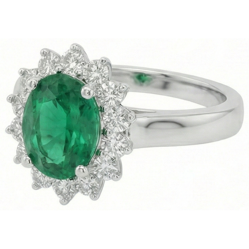 Grüne Smaragd und Aus der Erde Abgebauter Natürlicher Diamant Ehering 3,50 Karat Goldschmuck
