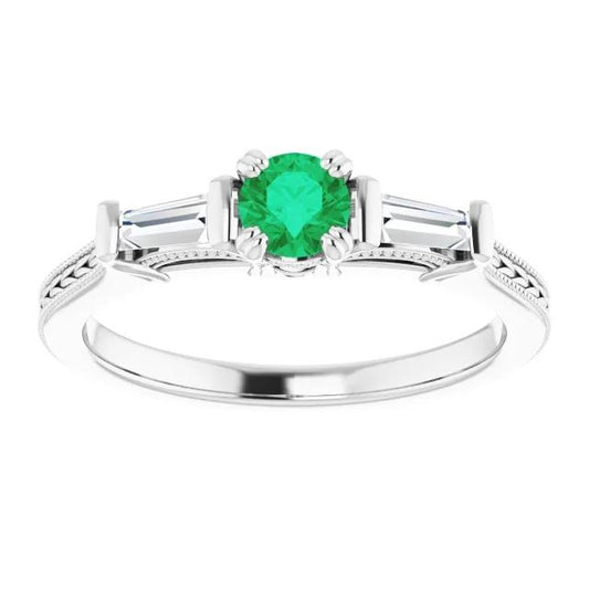 Grüne Smaragde 3 Stein Diamant Ring Antik Stil 2 Karat Doppelkralle Set Schmuck