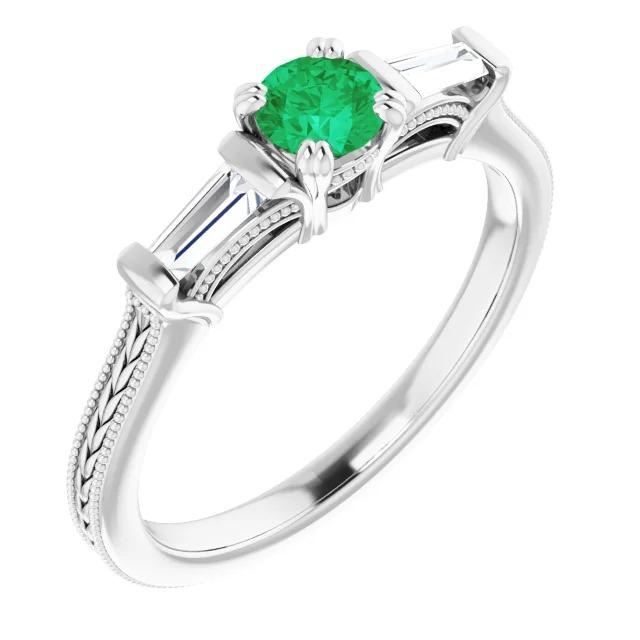 Grüne Smaragde 3 Stein Diamant Ring Antik Stil 2 Karat Doppelkralle Set Schmuck