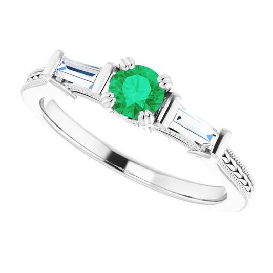 Grüne Smaragde 3 Stein Diamant Ring Antik Stil 2 Karat Doppelkralle Set Schmuck